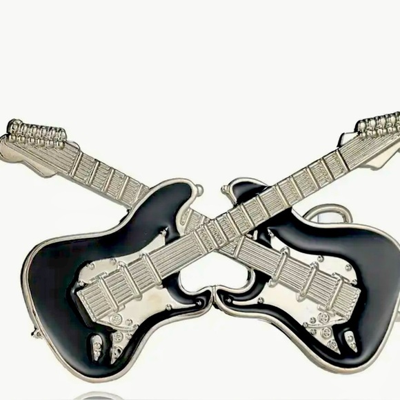 Silver and Black Guitar Belt Buckle - Picture 1 of 4